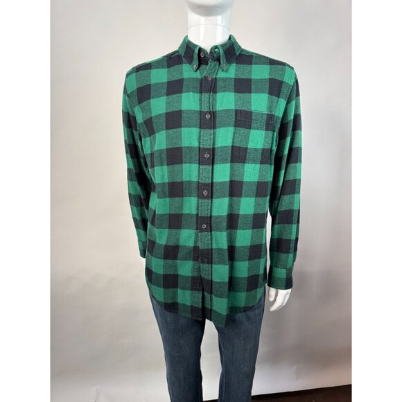 Mens Croft & Barrow Green & Black Buffalo Plaid Flannel Shirt M 100% Cotton Butt - Picture 12 of 16
